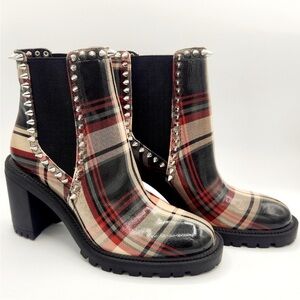Jessica Simpson Boot Demmie Plaid Spikey Ankle Bootie Booties Sz 7 Chunky Red